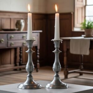 Woodbury Pewter TALL 9.75" Candlestick Holders Henry Ford Colonial Rustic *See *